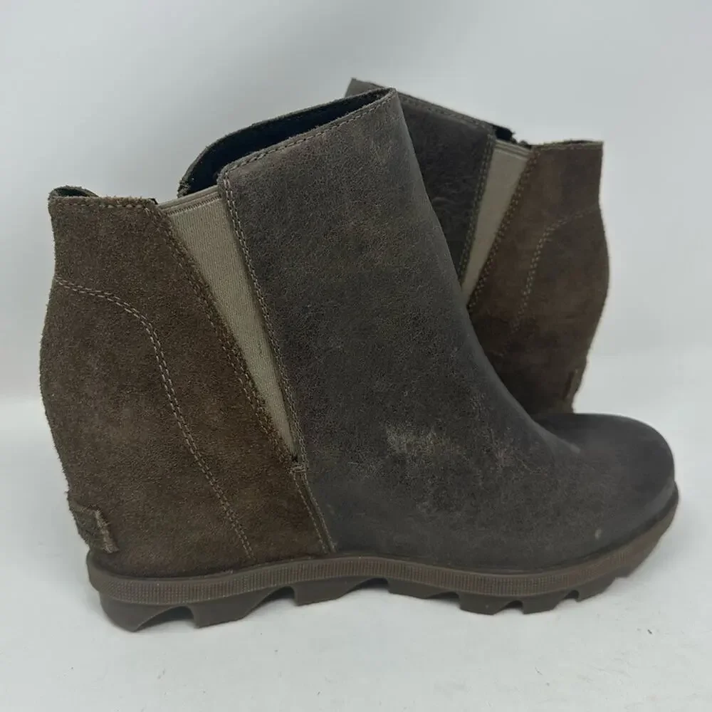 SOREL Joan Of Arctic Wedge ll Zip Leather Boots Brown Size 7 Winter Booties